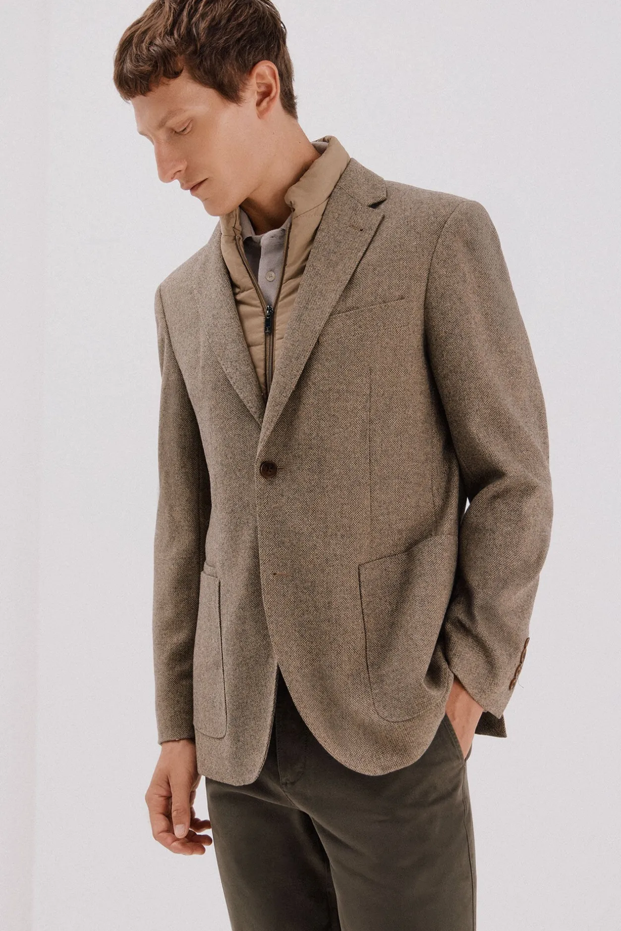 Cortefiel Americana lana con vistas desmontables Beige Clearance