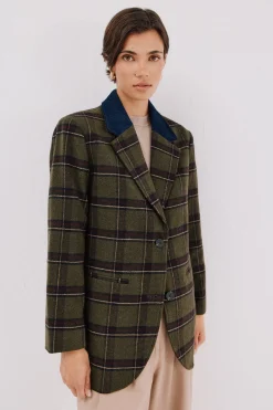 Cortefiel Americana tejido de paño Estampado verde