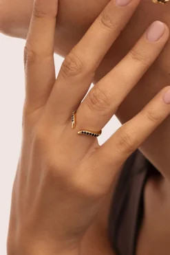 Singularu Anillo Peak Scarlett Black Plata Baño Oro amarillo New