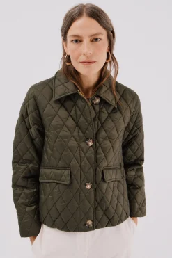 Cortefiel Anorak acolchado botones Kaki Hot