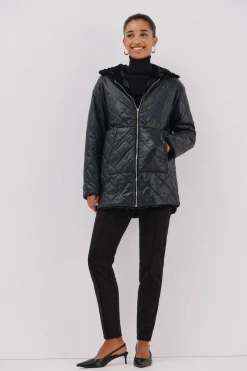 Cortefiel Anorak acolchado reversible efecto pelo Negro Discount