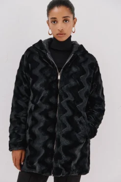 Cortefiel Anorak acolchado reversible efecto pelo Negro Discount