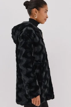 Cortefiel Anorak acolchado reversible efecto pelo Negro Discount