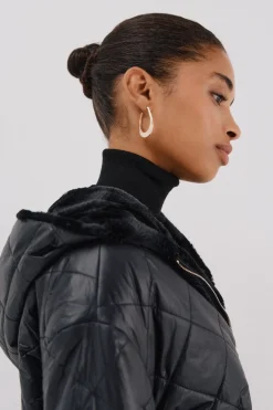 Cortefiel Anorak acolchado reversible efecto pelo Negro Discount