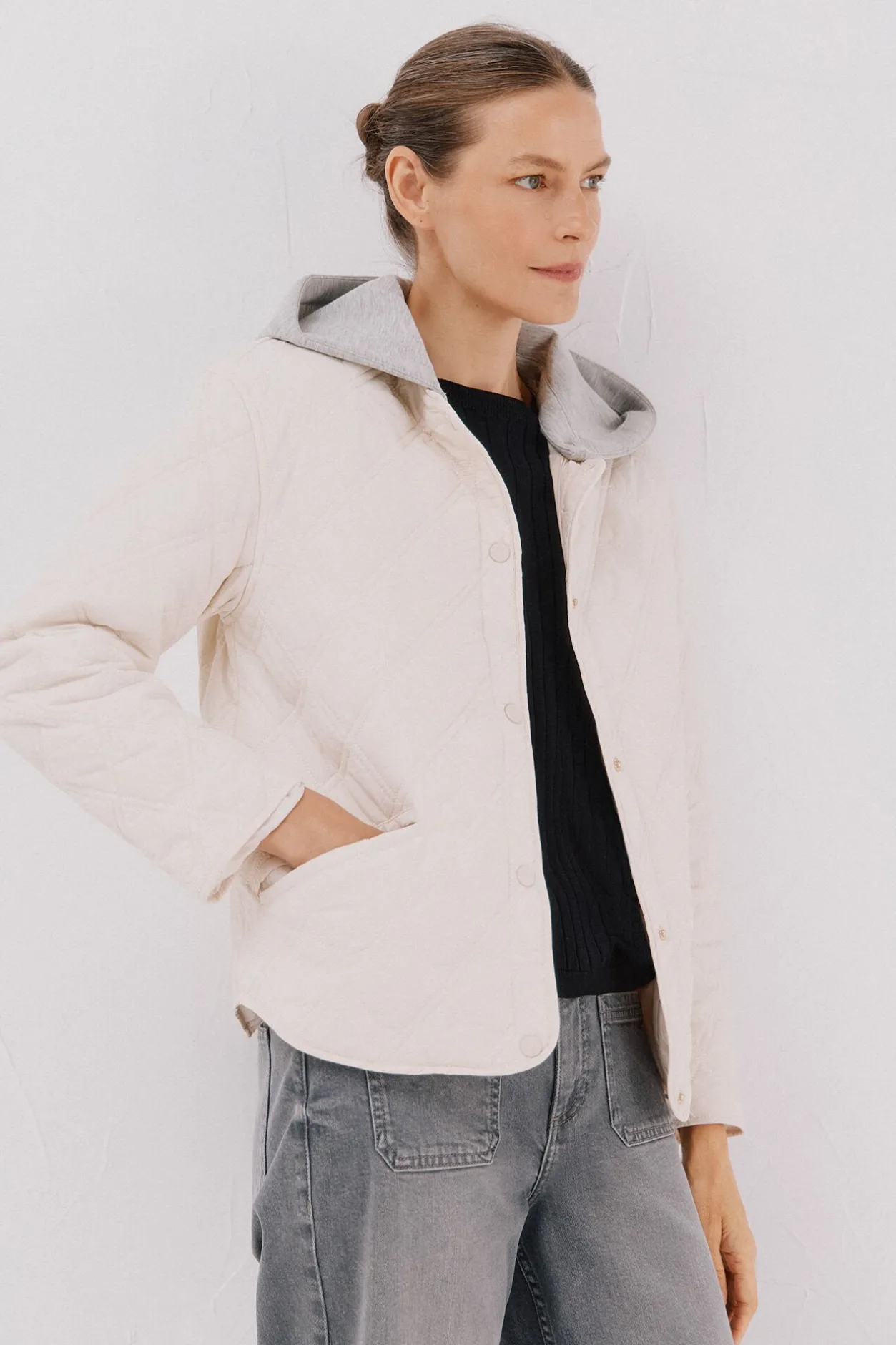 Cortefiel Anorak corto capucha sudadera Marfil Hot