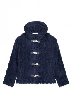 Women'secret Bata corta capucha polar suave azul Outlet