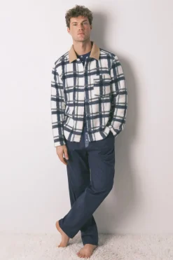 Women'secret Bata corta hombre borreguito cuadros marfil Clearance