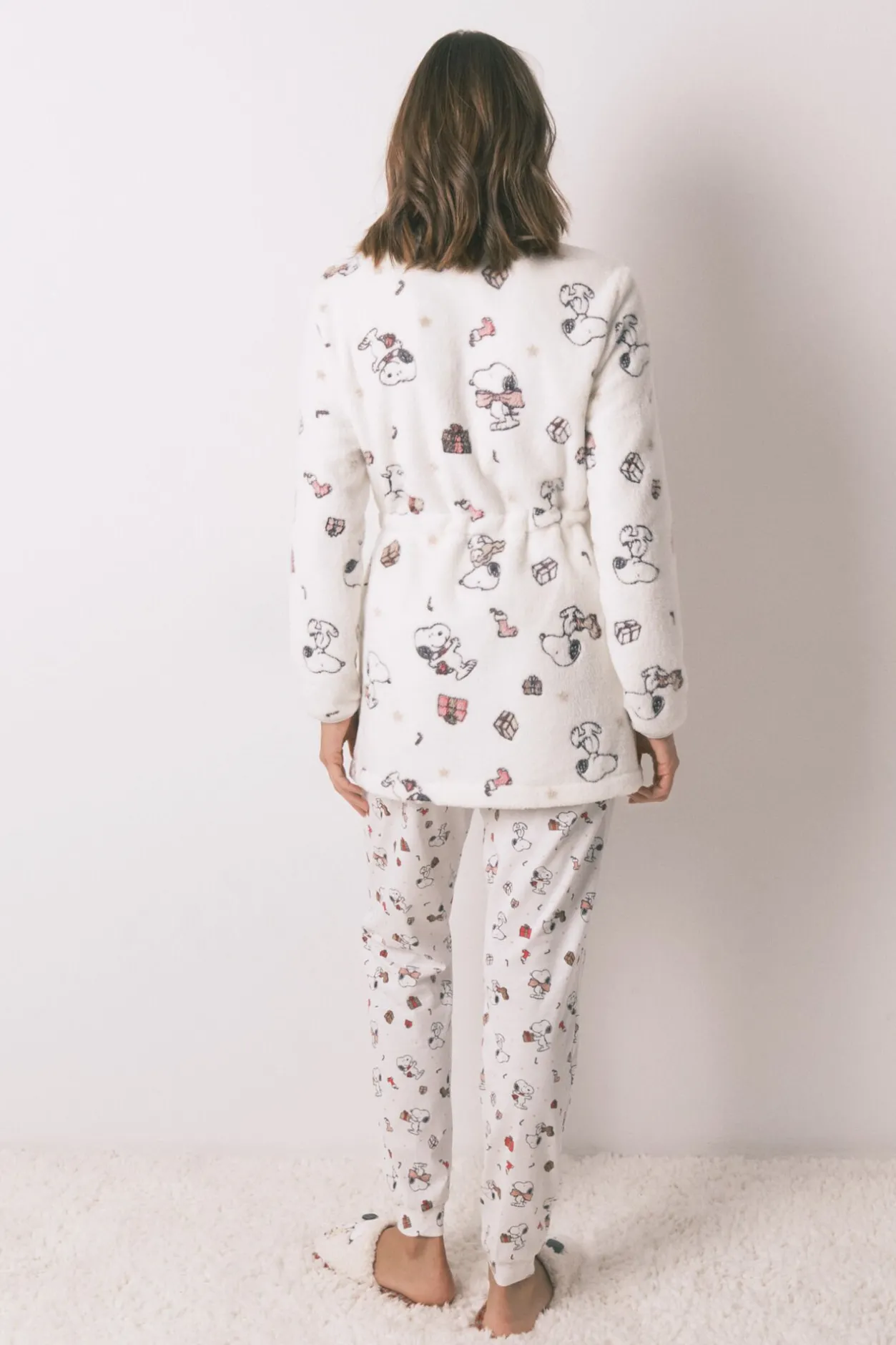 Women'secret Bata corta polar blanco estampado Snoopy marfil New