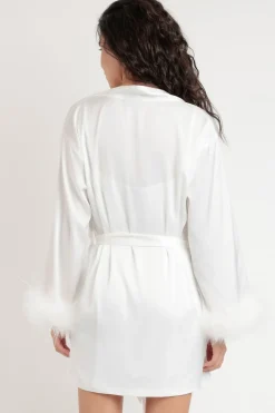 Admas Bata corta satinada plumas marabú novia blanco Best