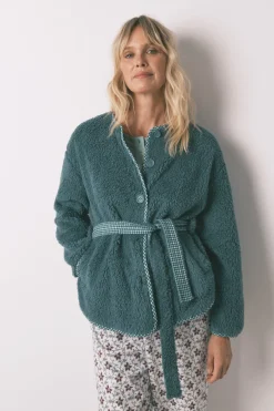 Women'secret Bata corta tejido borreguito verde Hot