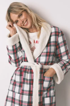 Women'secret Bata cuadros franela y borreguito marfil Hot