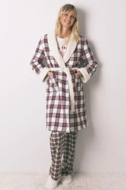 Women'secret Bata cuadros franela y borreguito marfil Hot