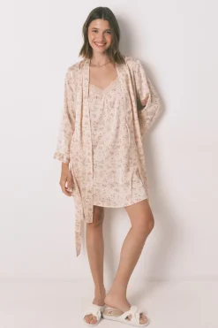 Women'secret Bata holgada midi satén flor rosa Best