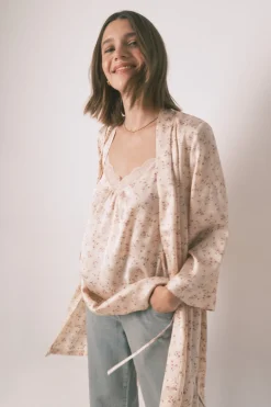 Women'secret Bata holgada midi satén flor rosa Best