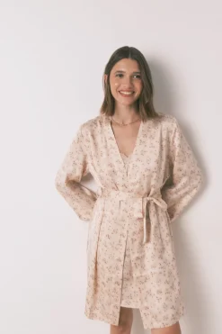 Women'secret Bata holgada midi satén flor rosa Best