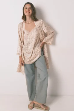 Women'secret Bata holgada midi satén flor rosa Best