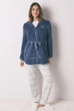 Women'secret Bata midi capucha polar lurex azul Sale