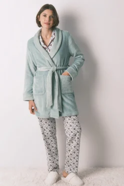 Women'secret Bata midi cruzada tejido polar azul Outlet