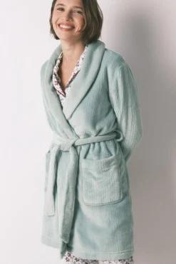 Women'secret Bata midi cruzada tejido polar azul Outlet