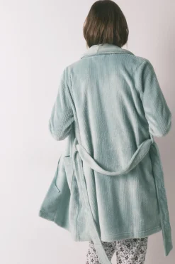 Women'secret Bata midi cruzada tejido polar azul Outlet