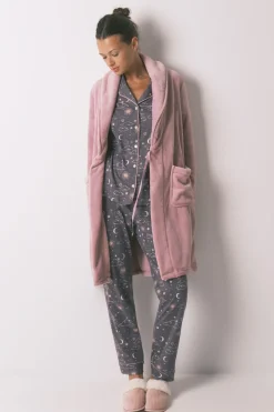 Women'secret Bata midi polar aterciopelado rosa Discount