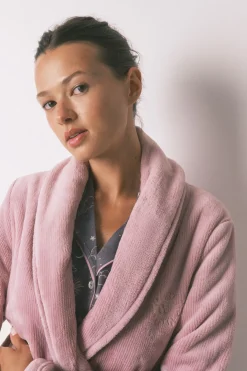 Women'secret Bata midi polar aterciopelado rosa Discount