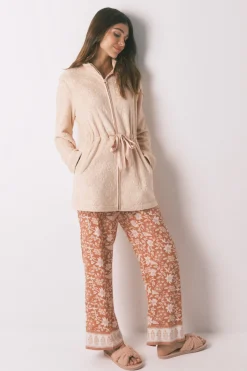 Women'secret Bata midi polar flores naranja New