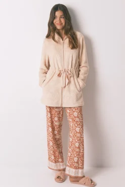 Women'secret Bata midi polar flores naranja New