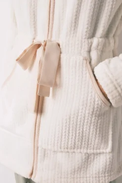 Women'secret Bata midi tejido polar blanco marfil New