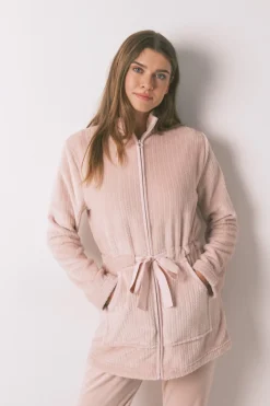 Women'secret Bata midi tejido polar rosa Best