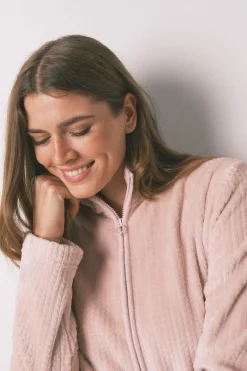 Women'secret Bata midi tejido polar rosa Best