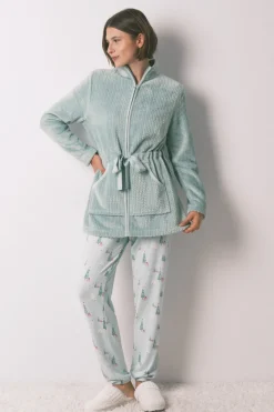 Women'secret Bata midi tejido polar verde Outlet