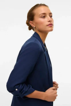 Vero Moda Blazer abierta con manga remangada Azul marino Discount