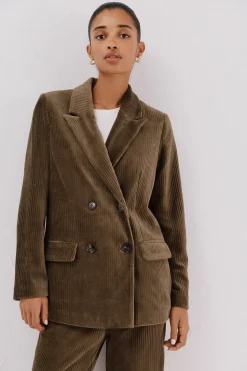 Cortefiel Blazer de mujer cruzada de pana Verde Discount