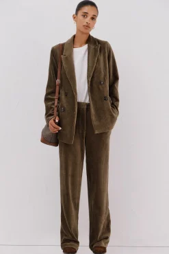 Cortefiel Blazer de mujer cruzada de pana Verde Discount