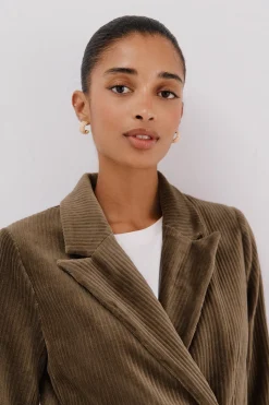 Cortefiel Blazer de mujer cruzada de pana Verde Discount