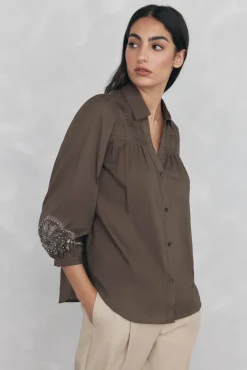 Pedro del Hierro Blusa amplia lisa bordados Verde Online