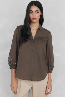 Pedro del Hierro Blusa amplia lisa bordados Verde Online