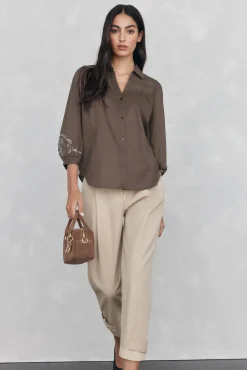 Pedro del Hierro Blusa amplia lisa bordados Verde Online