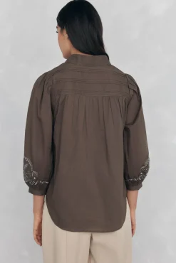 Pedro del Hierro Blusa amplia lisa bordados Verde Online
