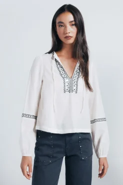 Springfield Blusa boho bordados lentejuelas marrón Best