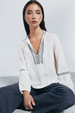 Springfield Blusa boho bordados lentejuelas marr&oacute;n Best