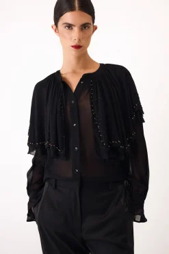 Pedro del Hierro Blusa bordada capa Negro