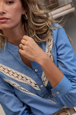 Polín Et Moi Blusa bordado Azul Clearance