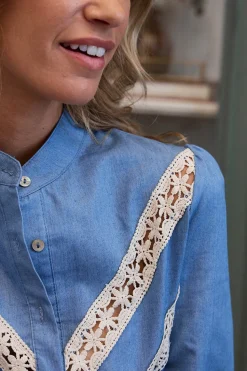 Polín Et Moi Blusa bordado Azul Clearance