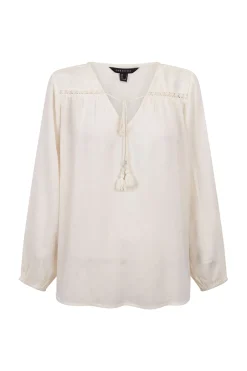 Cortefiel Blusa borlas Blanco Hot