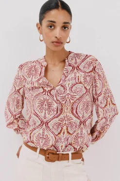 Cortefiel Blusa canesú delantro Estampado granate Sale