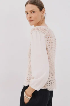 Cortefiel Blusa combinada crochet Blanco Best