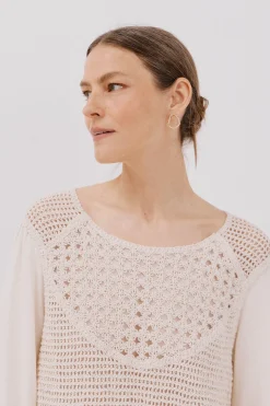 Cortefiel Blusa combinada crochet Blanco Best