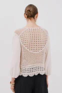 Cortefiel Blusa combinada crochet Blanco Best